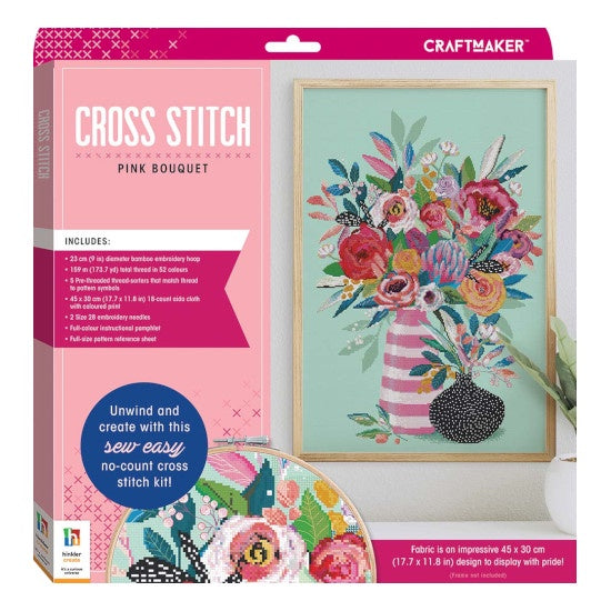 Craft Maker Cross-stitch Kit: Pink Bouquet