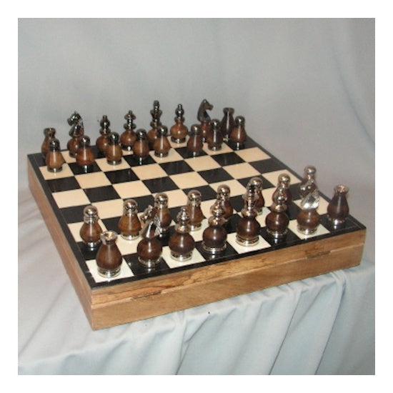 Chess Set, Wood/Ally Men, with case, 16"